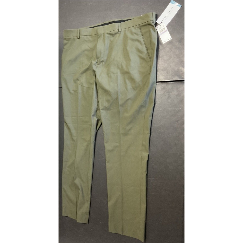 NWT! Men's Perry Ellis Portfolio Skinny Fit Stretch Olive Green Pants - 38x30‎